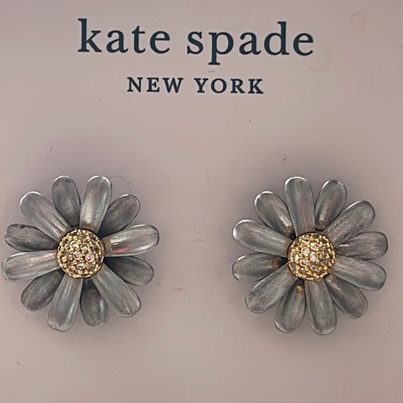 NWT Kate spade Into the Bloom silver and gold pave rhinestones daisy earrings